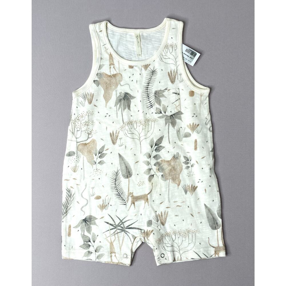 NWT Rylee + Cru Jungle Print Sleeveless Cotton Romper Boys Girls 12-18 Mo